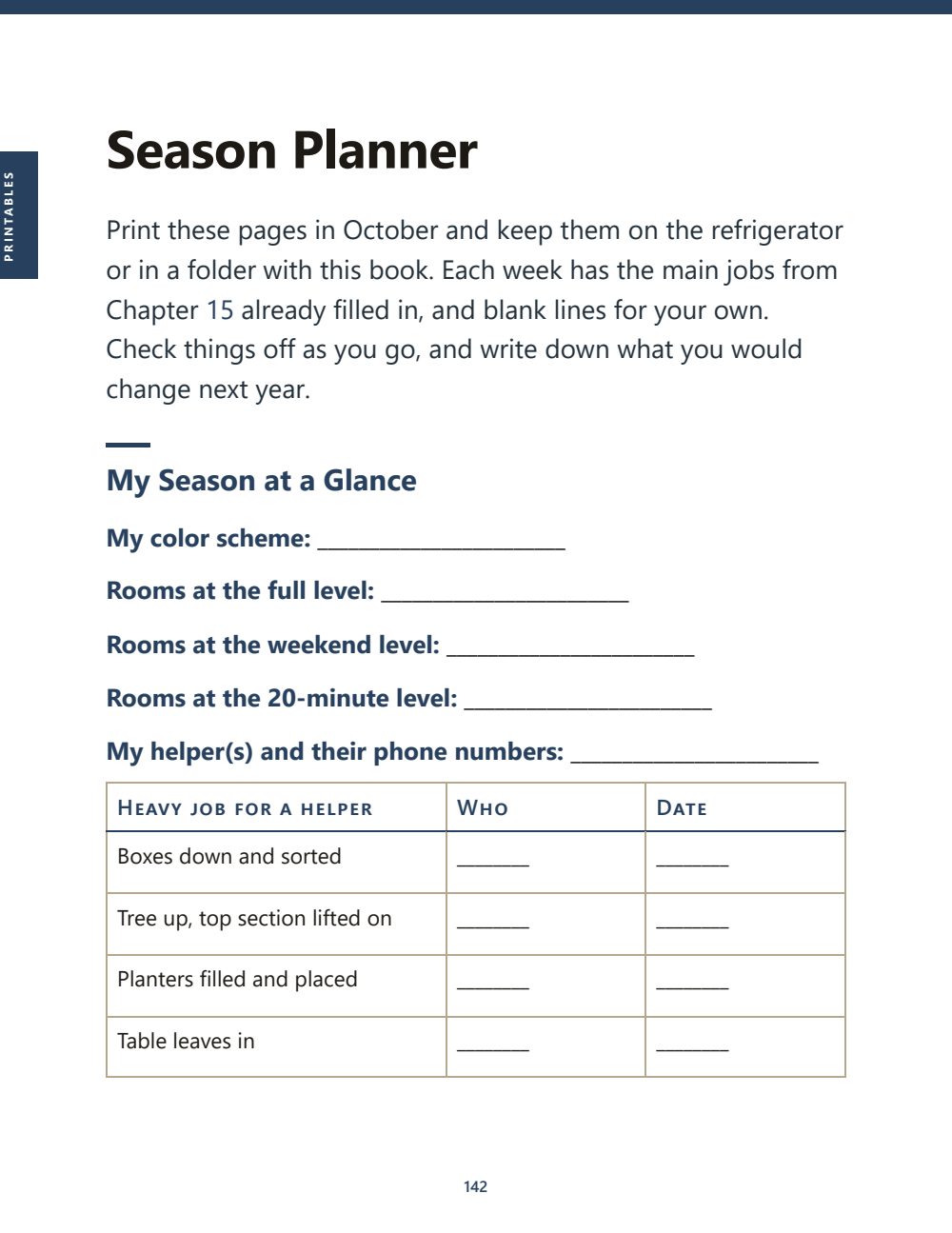 Printables: the season planner